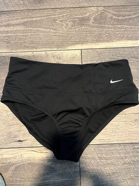 Nike Black High-Waist Swim Bottoms with White Swoosh